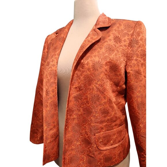 Ellen Tracy 12 Womens Blazer Orange Brocade Floral Jacquard Satin Vintage Jacket - Picture 4 of 12